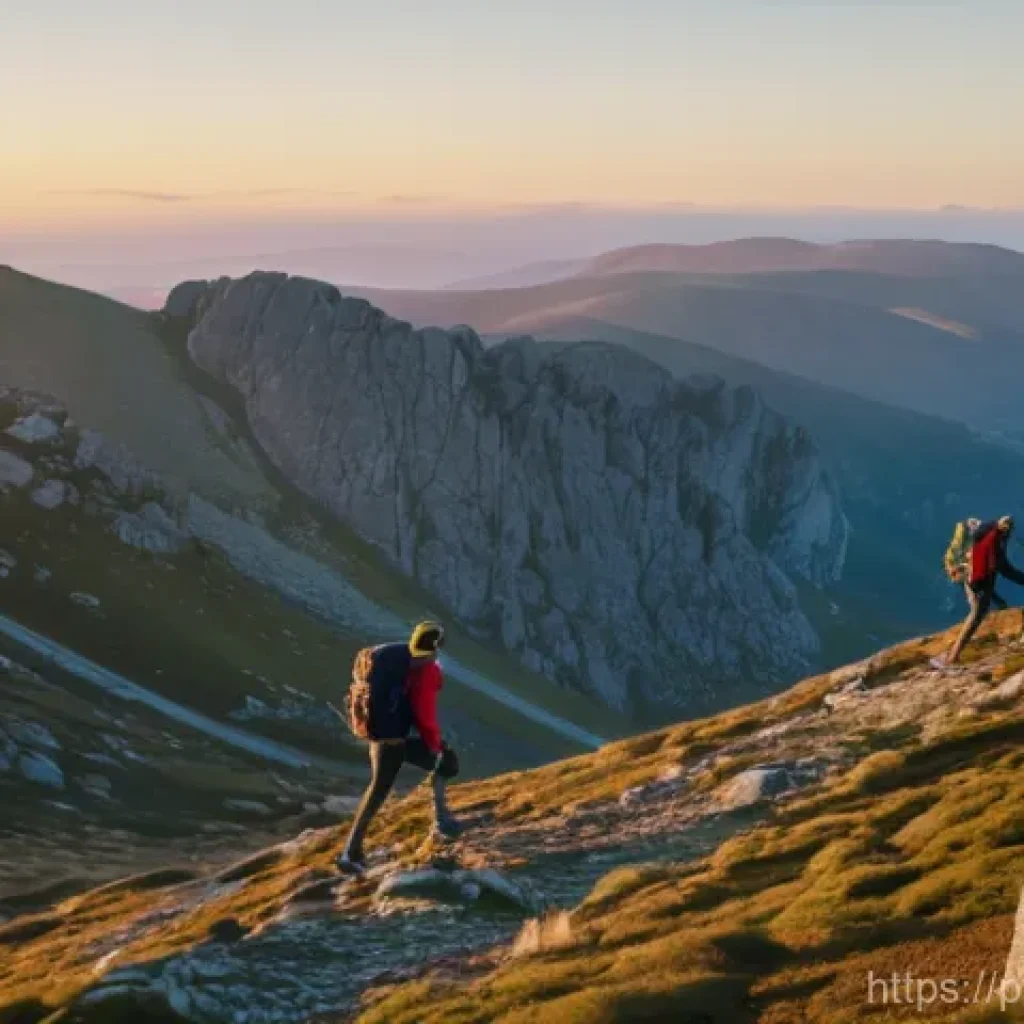 아웃도어 테라피에서의 식사 계획 - **Prompt:** A dynamic, wide shot of a diverse group of hikers, approximately mid-20s to late 40s, en...