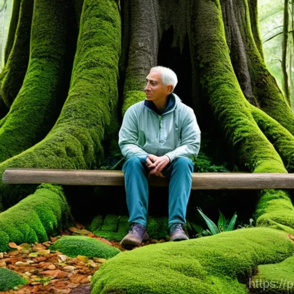 아웃도어 테라피와 신체 활동의 중요성 - **Prompt:** A serene and contemplative scene set deep within an ancient, verdant forest in the Sintr...