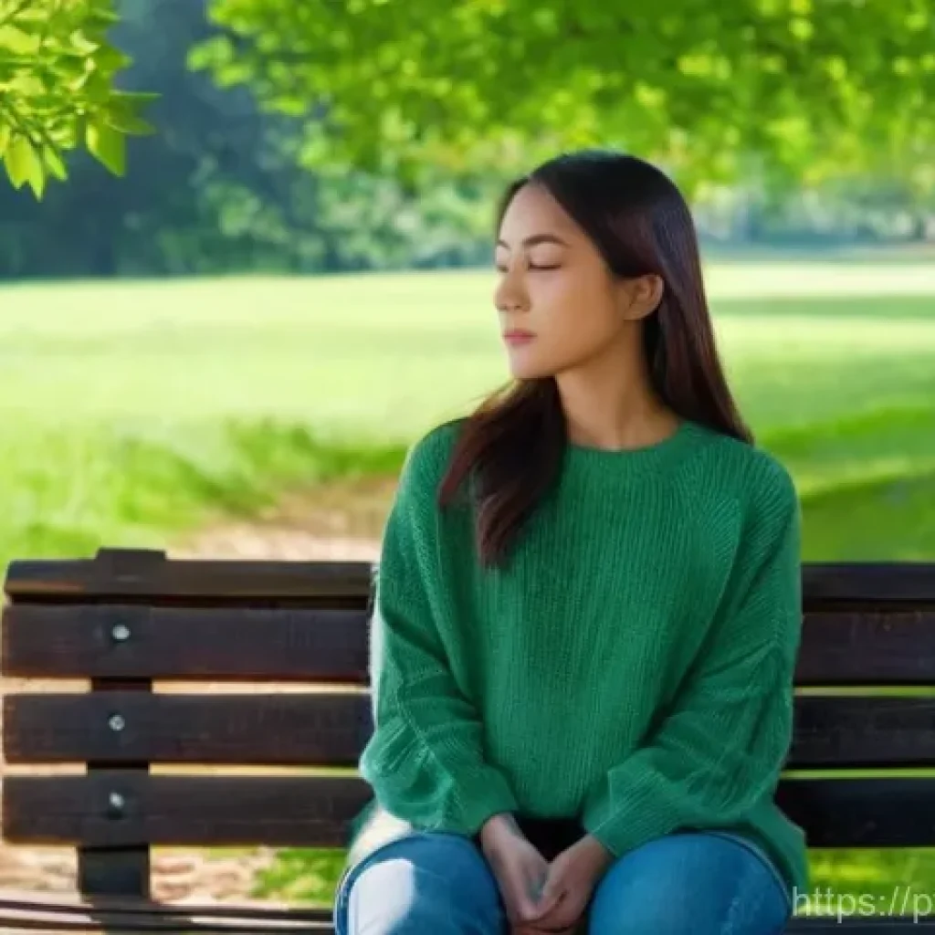 아웃도어 테라피와 새로운 인간관계 - **Prompt:** A serene, contemplative young adult (20s-30s) female, dressed in comfortable, modest cas...