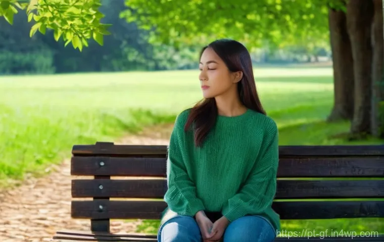 아웃도어 테라피와 새로운 인간관계 - **Prompt:** A serene, contemplative young adult (20s-30s) female, dressed in comfortable, modest cas...