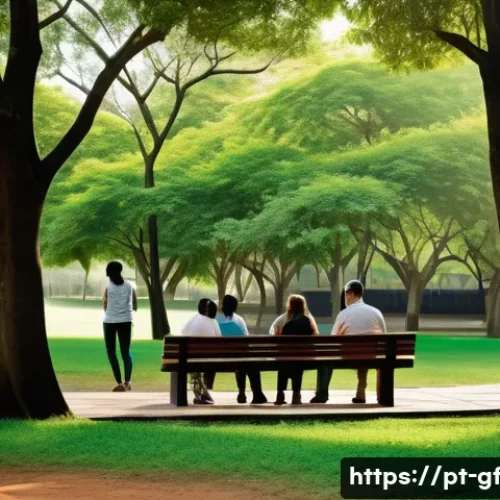 아웃도어 테라피의 대안적 접근법 - A serene outdoor therapy session in a lush urban park in Brazil, featuring a diverse group of adults...