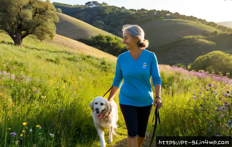 아웃도어 테라피와 동물 치료의 연계 - Photorealistic outdoor therapy session in a sunlit Portuguese countryside meadow, a calm middle-aged...